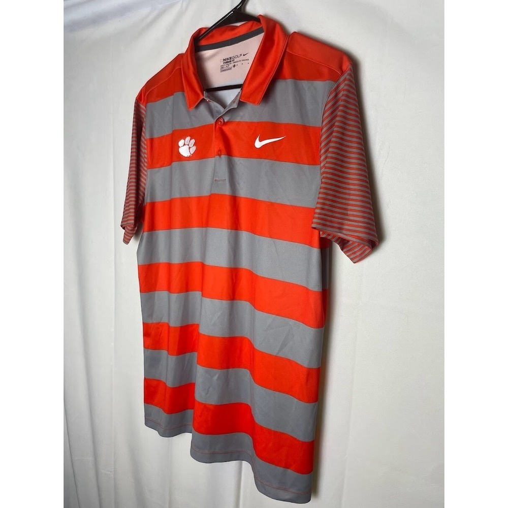 Nike Golf Clemson Tigers Men's Polo Shirt Orange Gray Striped Size Medium - Picture 2 of 6